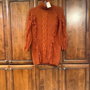 BTFBM Rust Orange Fringe Turtleneck Sweater